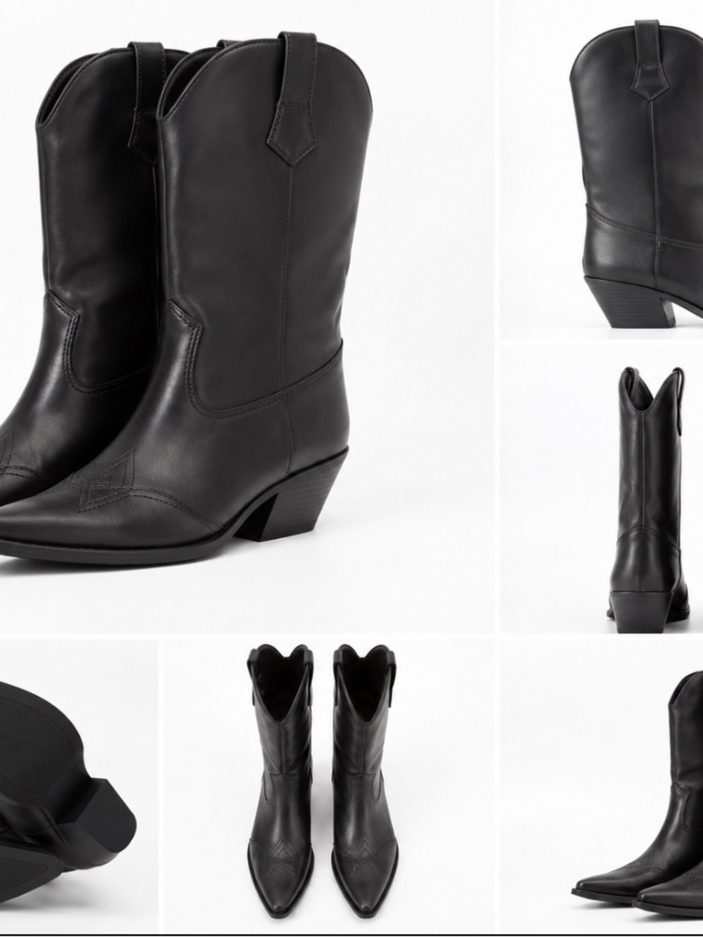 Abound Black Western-Inspired Mid-Calf Pointed-Heel Boots